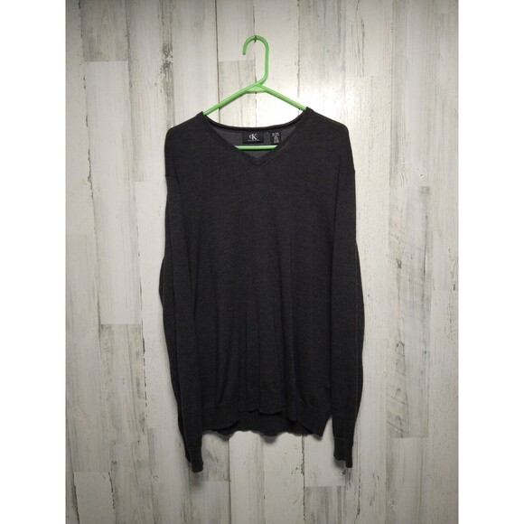 Calvin Klein Sweater Extra fine Merino mens size XL Gray Classic fit  V neck - Picture 1 of 6